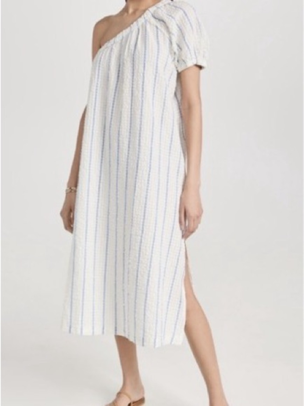 Madewell one shoulder seersucker dress small